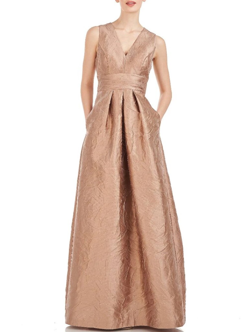 NWT Kay Unger Mariah Champagne Floral Jacquard Strapless Formal Evening Gown 2